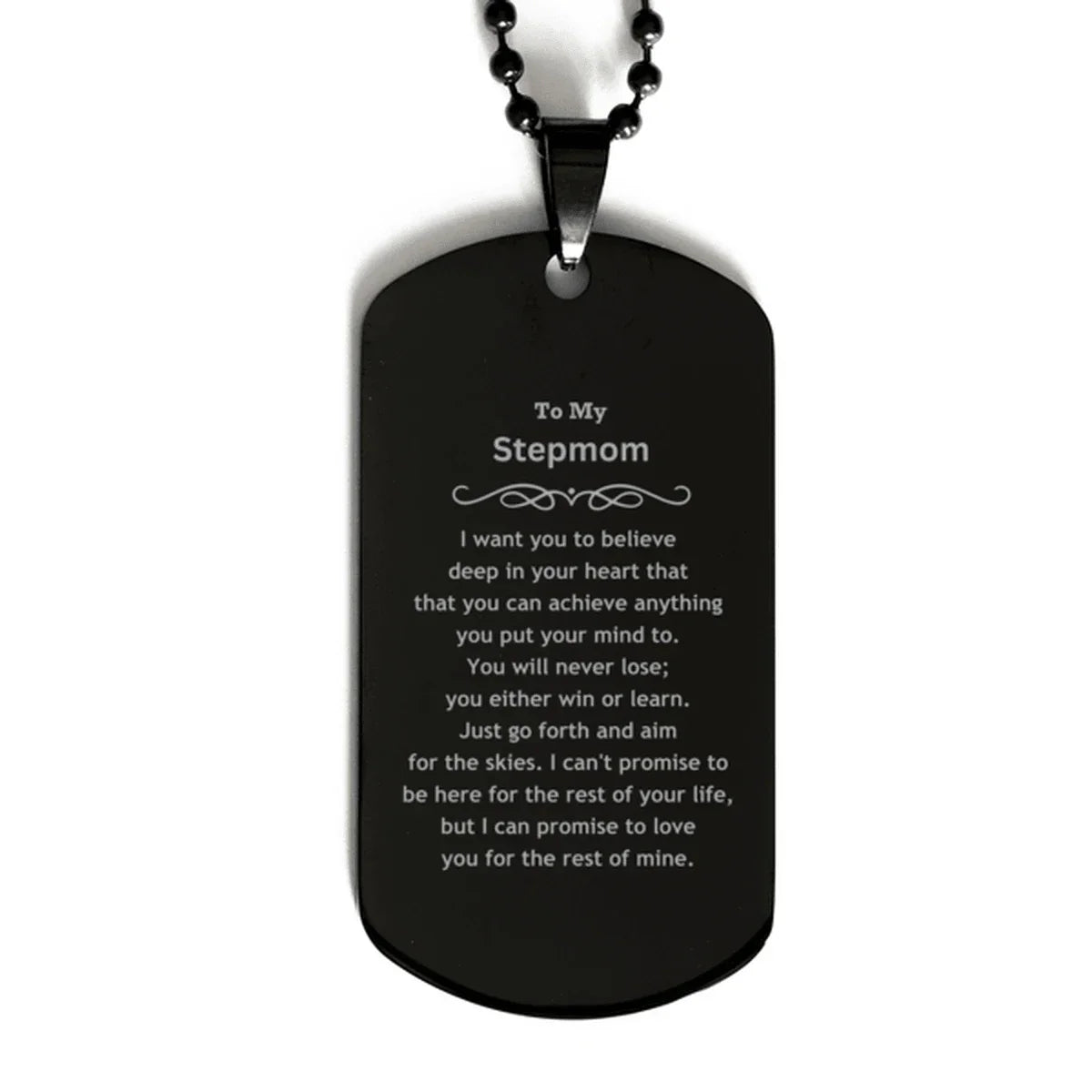 Motivational Stepmom Black Dog Tag Necklace - I can promise to love you for the rest of mine, Birthday Christmas Jewelry Gift for Women
