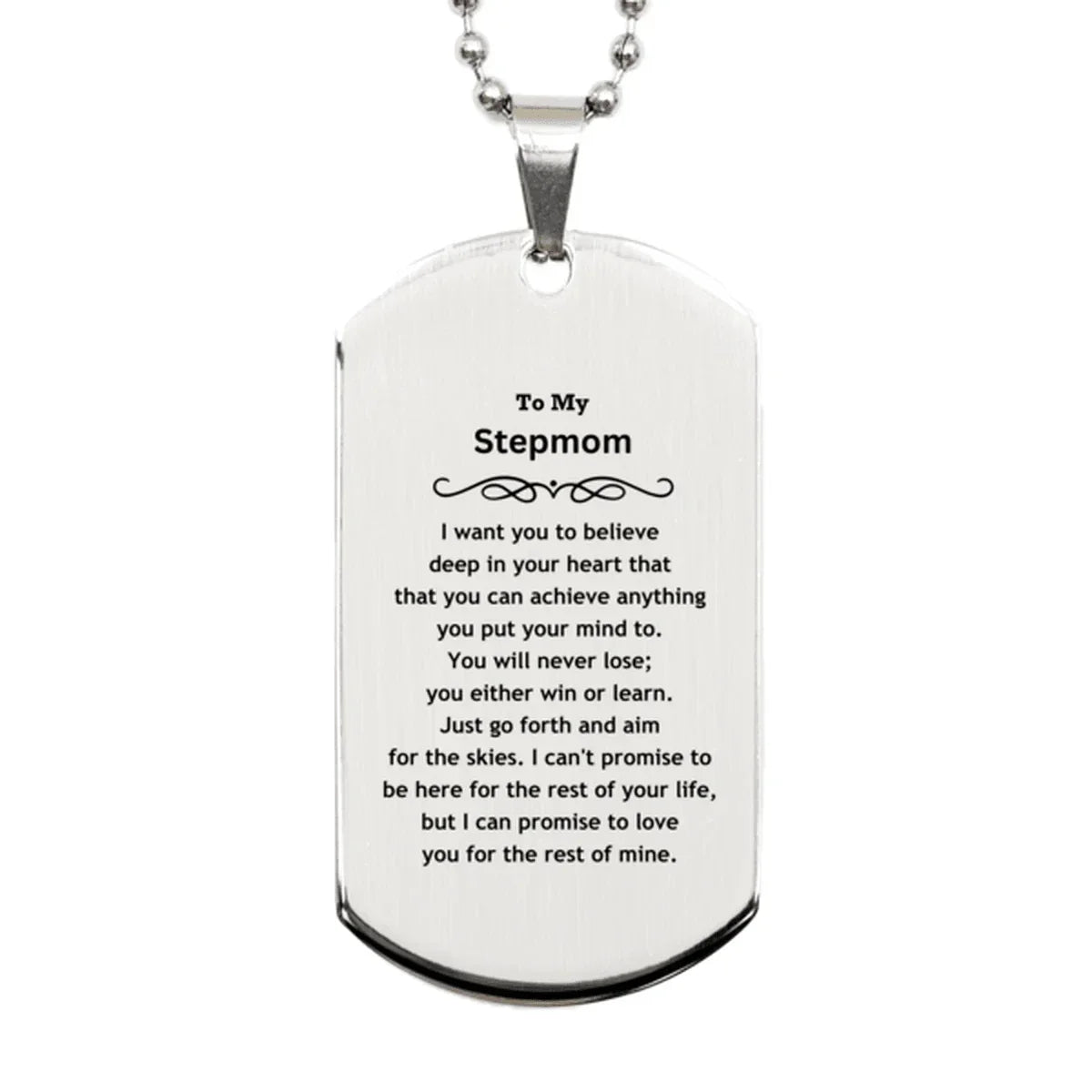 Motivational Stepmom Silver Dog Tag Engraved Necklace, I can promise to love you for the rest of my life, Birthday Christmas Jewelry Gift