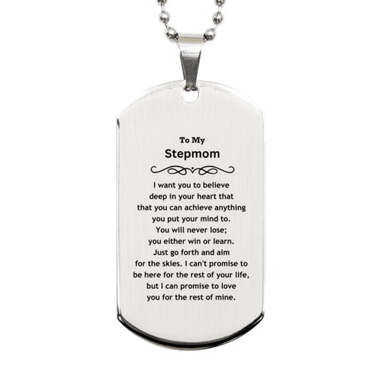 Motivational Stepmom Silver Dog Tag Engraved Necklace, I can promise to love you for the rest of my life, Birthday Christmas Jewelry Gift - Mallard Moon Gift Shop