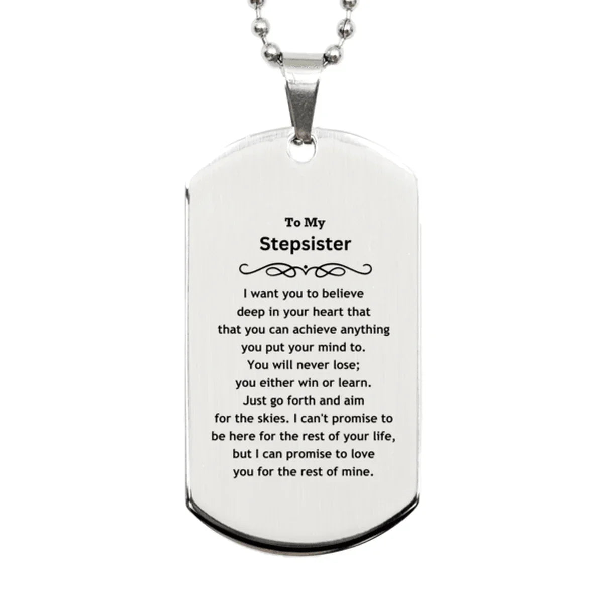 Motivational Stepsister Silver Dog Tag Engraved Necklace, I can promise to love you for the rest of my life, Birthday Christmas Jewelry Gift