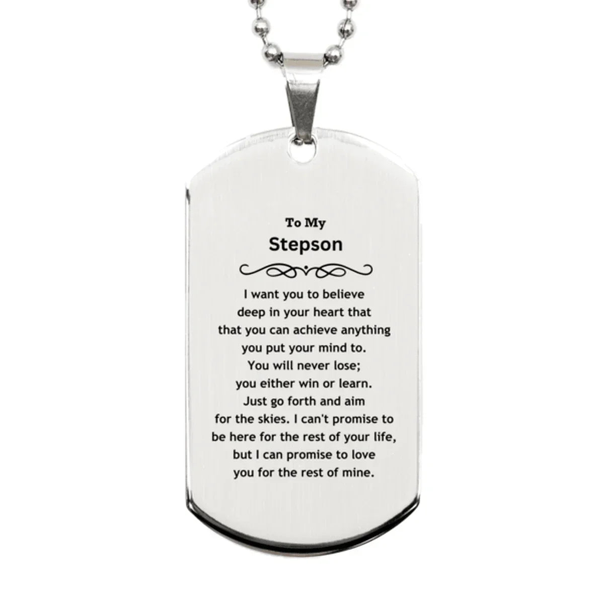 Motivational Stepson Silver Dog Tag Engraved Necklace, I can promise to love you for the rest of my life, Birthday Christmas Jewelry Gift