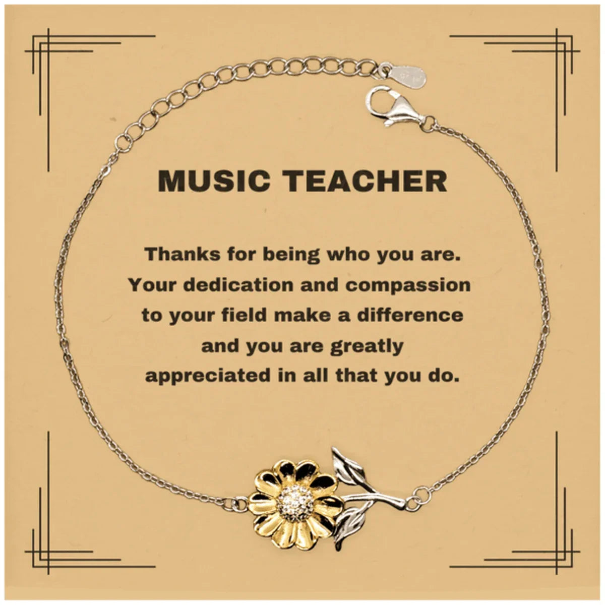 Music Teacher Sunflower Bracelet - Thanks for being who you are - Birthday Christmas Jewelry Gifts Coworkers Colleague Boss