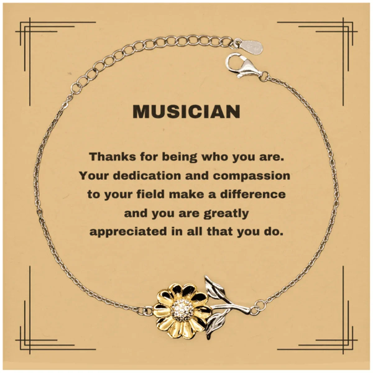 Musician Sunflower Bracelet - Thanks for being who you are - Birthday Christmas Jewelry Gifts Coworkers Colleague Boss