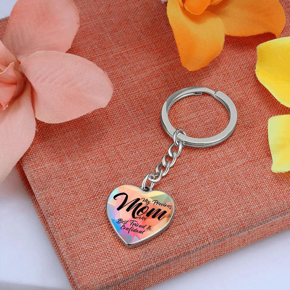 My Precious Mom – My Best Friend & Confidant Engraved Heart Keychain – Colorful Stainless Steel Mom Gift for Mother’s Day & Birthdays