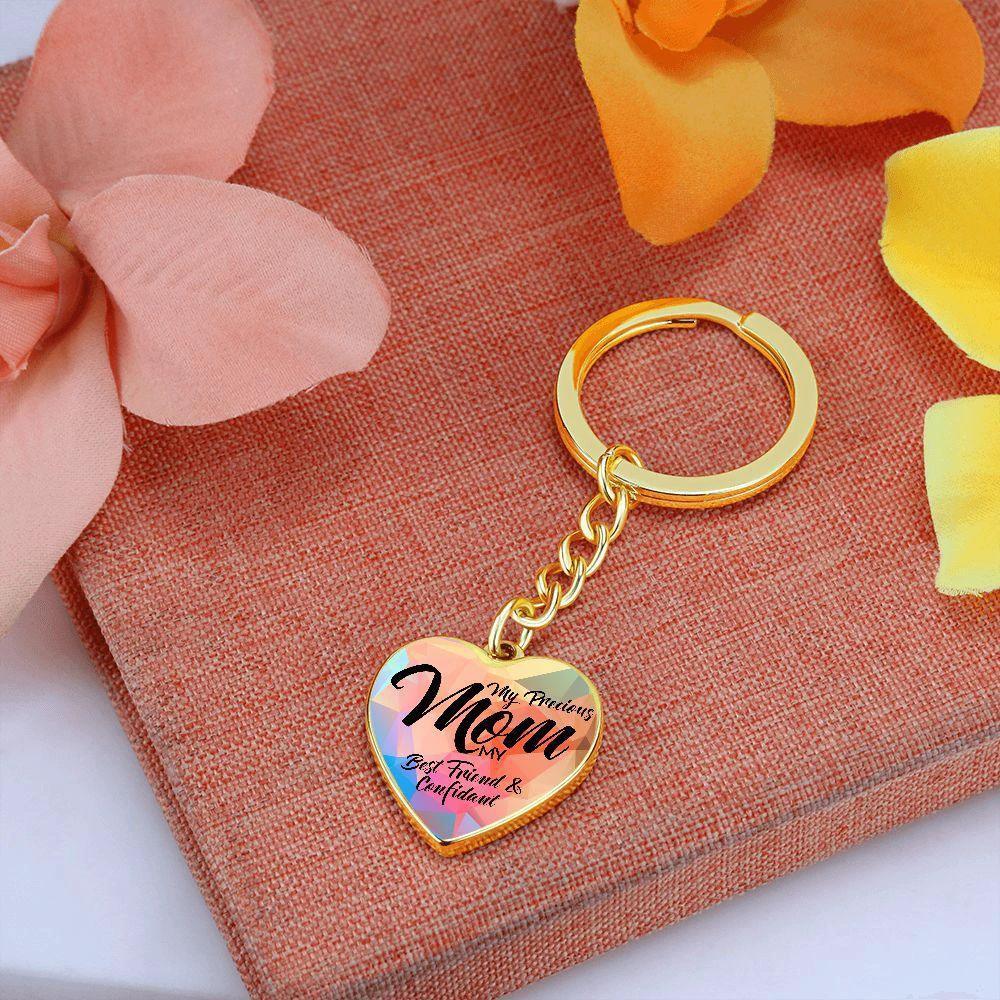 My Precious Mom – My Best Friend & Confidant Engraved Heart Keychain – Colorful Stainless Steel Mom Gift for Mother’s Day & Birthdays