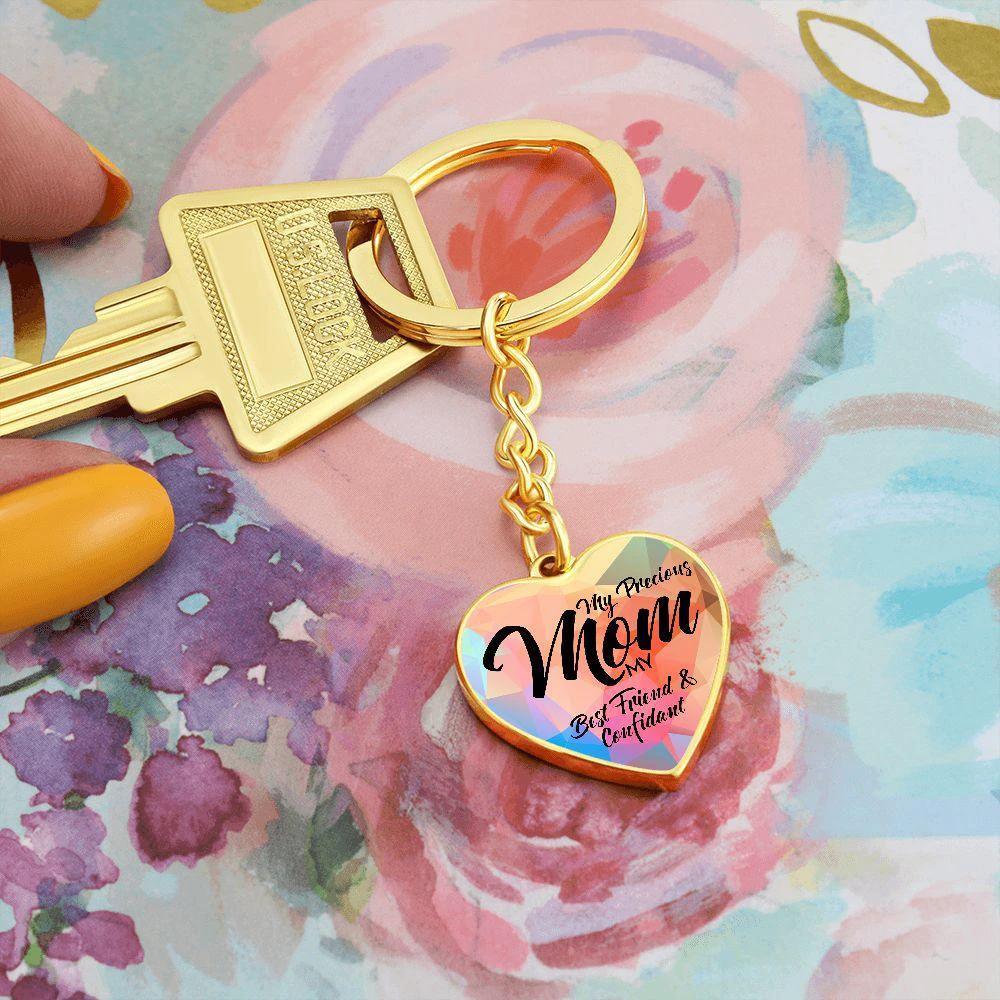 My Precious Mom – My Best Friend & Confidant Engraved Heart Keychain – Colorful Stainless Steel Mom Gift for Mother’s Day & Birthdays