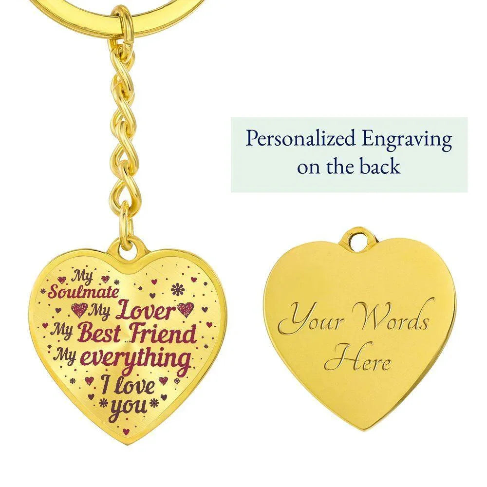 My Soulmate My Lover My Everything Heart Shaped Engraved Keychain