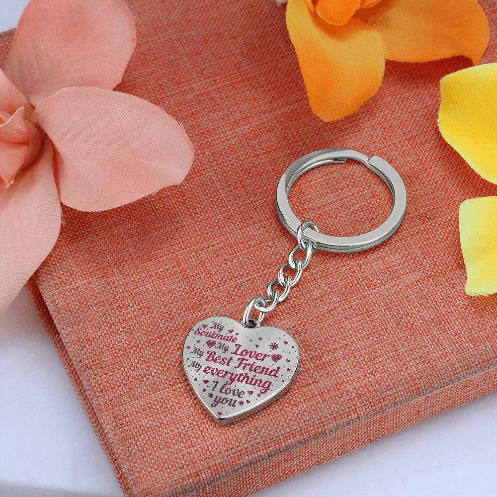 My Soulmate My Lover My Everything Heart Shaped Engraved Keychain