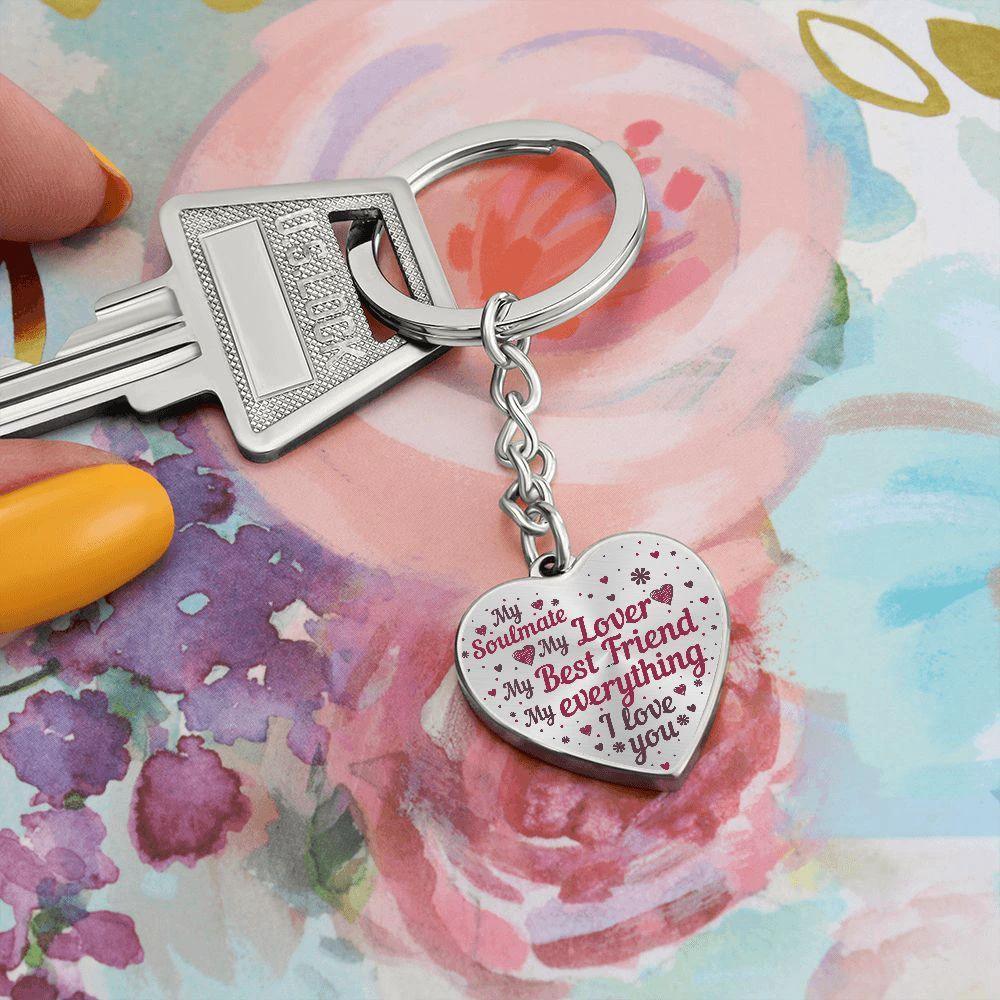 My Soulmate My Lover My Everything Heart Shaped Engraved Keychain