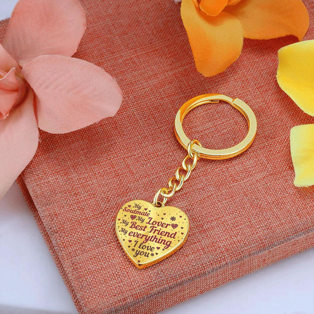 My Soulmate My Lover My Everything Heart Shaped Engraved Keychain