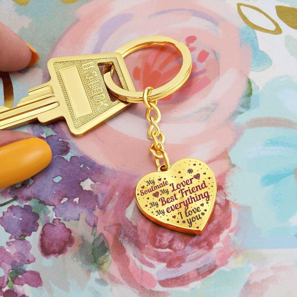 My Soulmate My Lover My Everything Heart Shaped Engraved Keychain