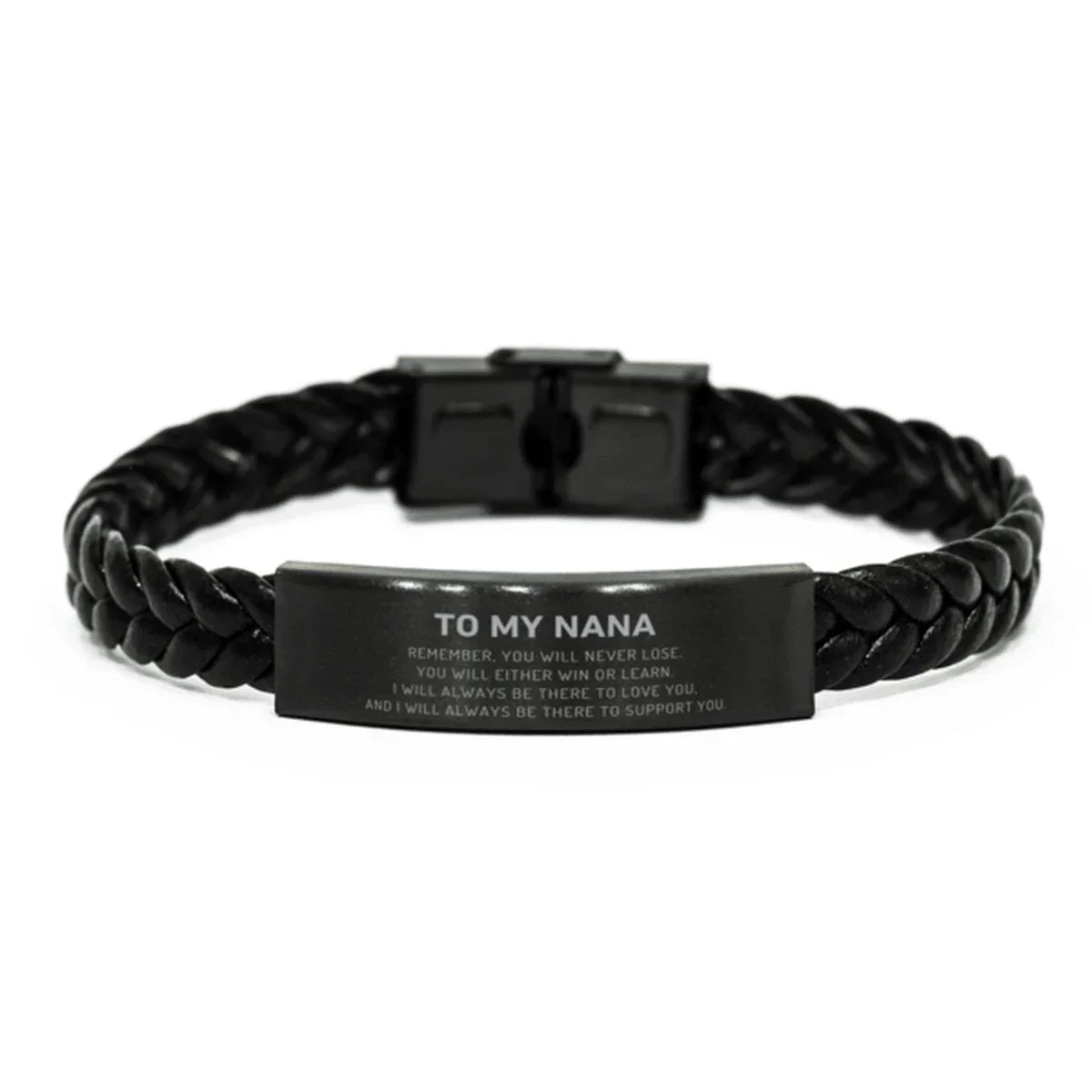 Nana Gifts, To My Nana Remember, you will never lose. You will either WIN or LEARN, Keepsake Braided Leather Bracelet For Nana Engraved, Birthday Christmas Gifts Ideas For Nana X-mas Gifts