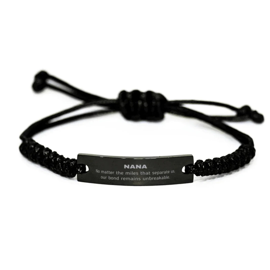 Nana Long Distance Relationship Gifts, No matter the miles that separate us, Cute Love Black Rope Bracelet For Nana, Birthday Christmas Unique Gifts For Nana