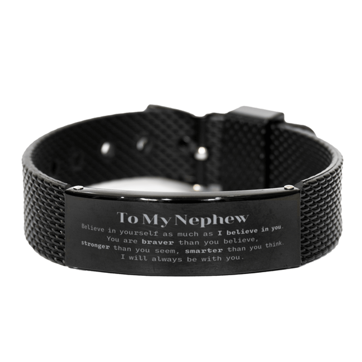 Nephew Black Shark Mesh Bracelet Gifts, To My Nephew You are braver than you believe, stronger than you seem, Inspirational Gifts For Nephew Engraved, Birthday, Christmas Gifts For Nephew Men Women - Mallard Moon Gift Shop