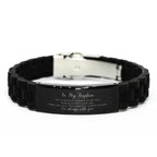 Nephew Christmas Perfect Gifts, Nephew Black Glidelock Clasp Bracelet, Motivational Nephew Engraved Gifts, Birthday Gifts For Nephew, To My Nephew Life is learning to dance in the rain,.