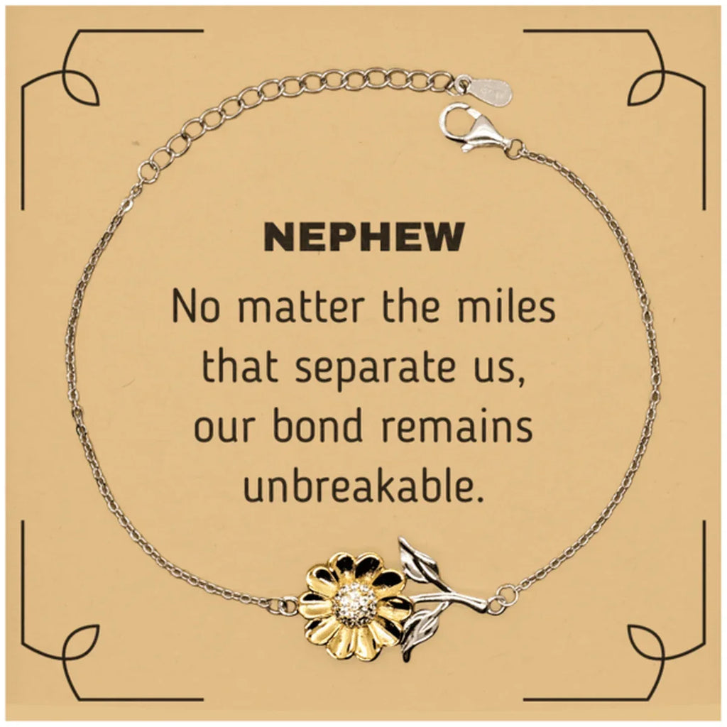 Nephew Long Distance Relationship Gifts, No matter the miles that separate us, Cute Love Sunflower Bracelet For Nephew, Birthday Christmas Unique Gifts For Nephew