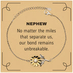 Nephew Long Distance Relationship Gifts, No matter the miles that separate us, Cute Love Sunflower Bracelet For Nephew, Birthday Christmas Unique Gifts For Nephew