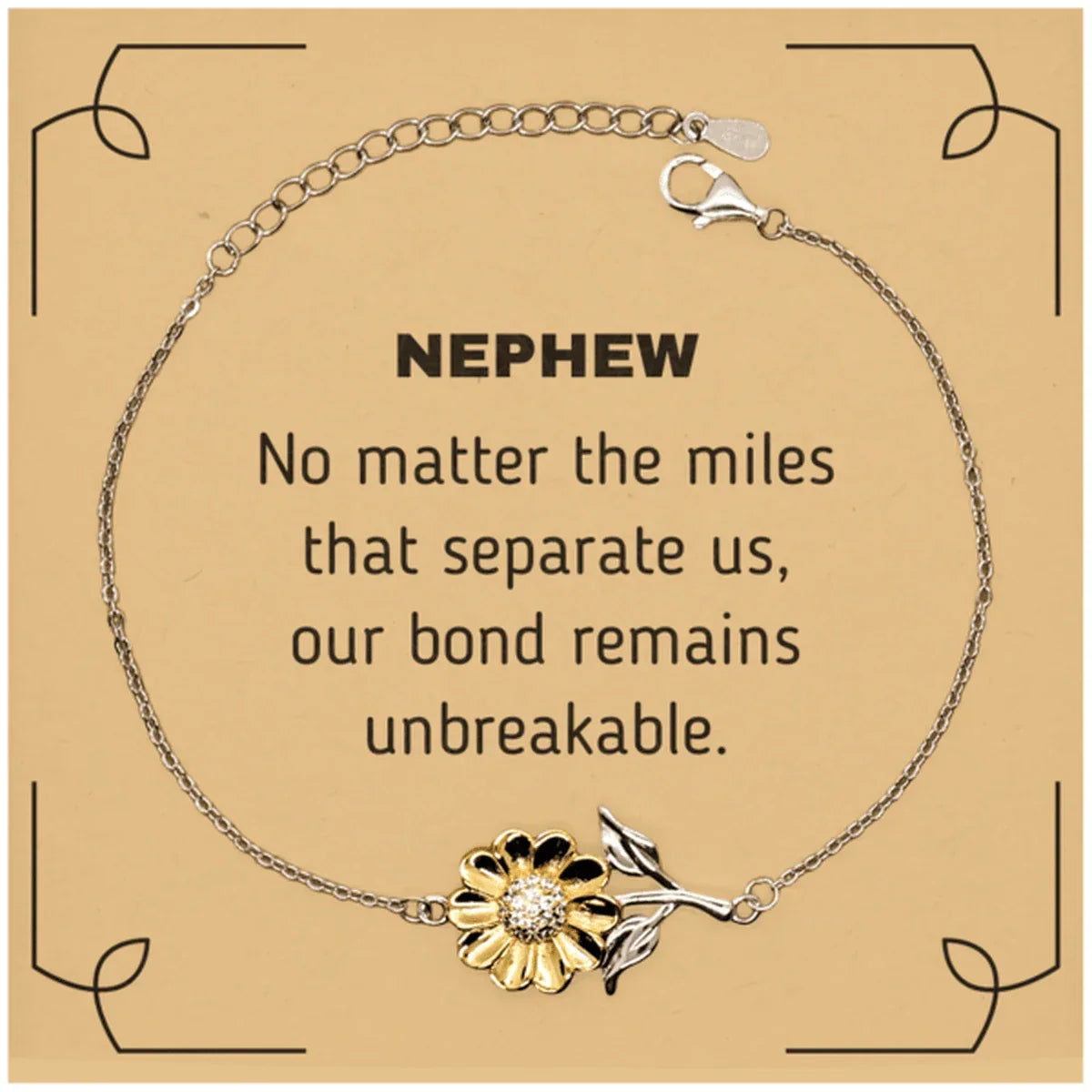 Nephew Long Distance Relationship Gifts, No matter the miles that separate us, Cute Love Sunflower Bracelet For Nephew, Birthday Christmas Unique Gifts For Nephew