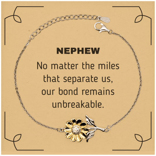 Nephew Long Distance Relationship Gifts, No matter the miles that separate us, Cute Love Sunflower Bracelet For Nephew, Birthday Christmas Unique Gifts For Nephew - Mallard Moon Gift Shop