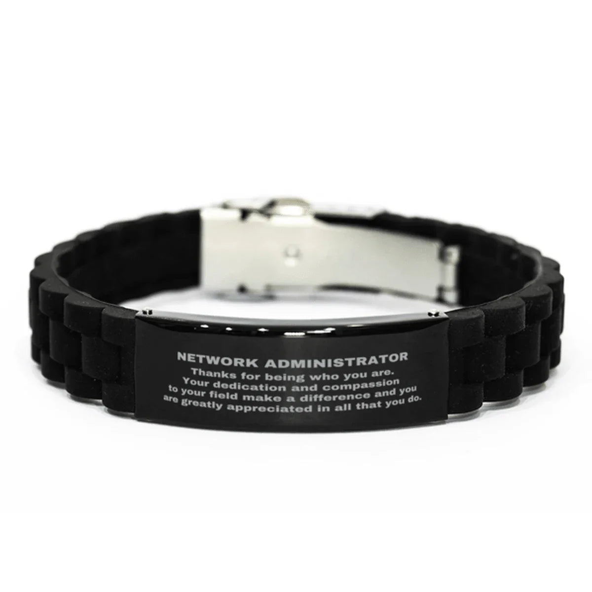 Network Administrator Black Glidelock Clasp Engraved Bracelet - Thanks for being who you are - Birthday Christmas Jewelry Gifts Coworkers Colleague Boss