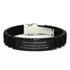 New Hampshire is my home Gifts, Lovely New Hampshire Birthday Christmas Black Glidelock Clasp Bracelet For People from New Hampshire, Men, Women, Friends