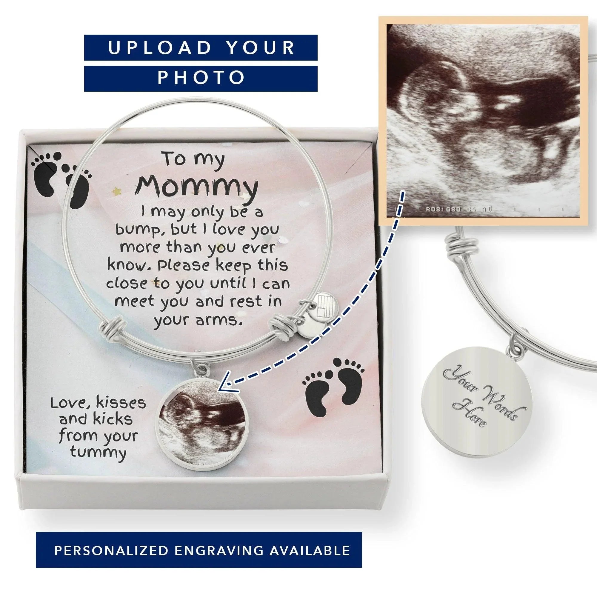 New Mom Gift from the Bump Ultrasound Photo Upload Bangle Bracelet