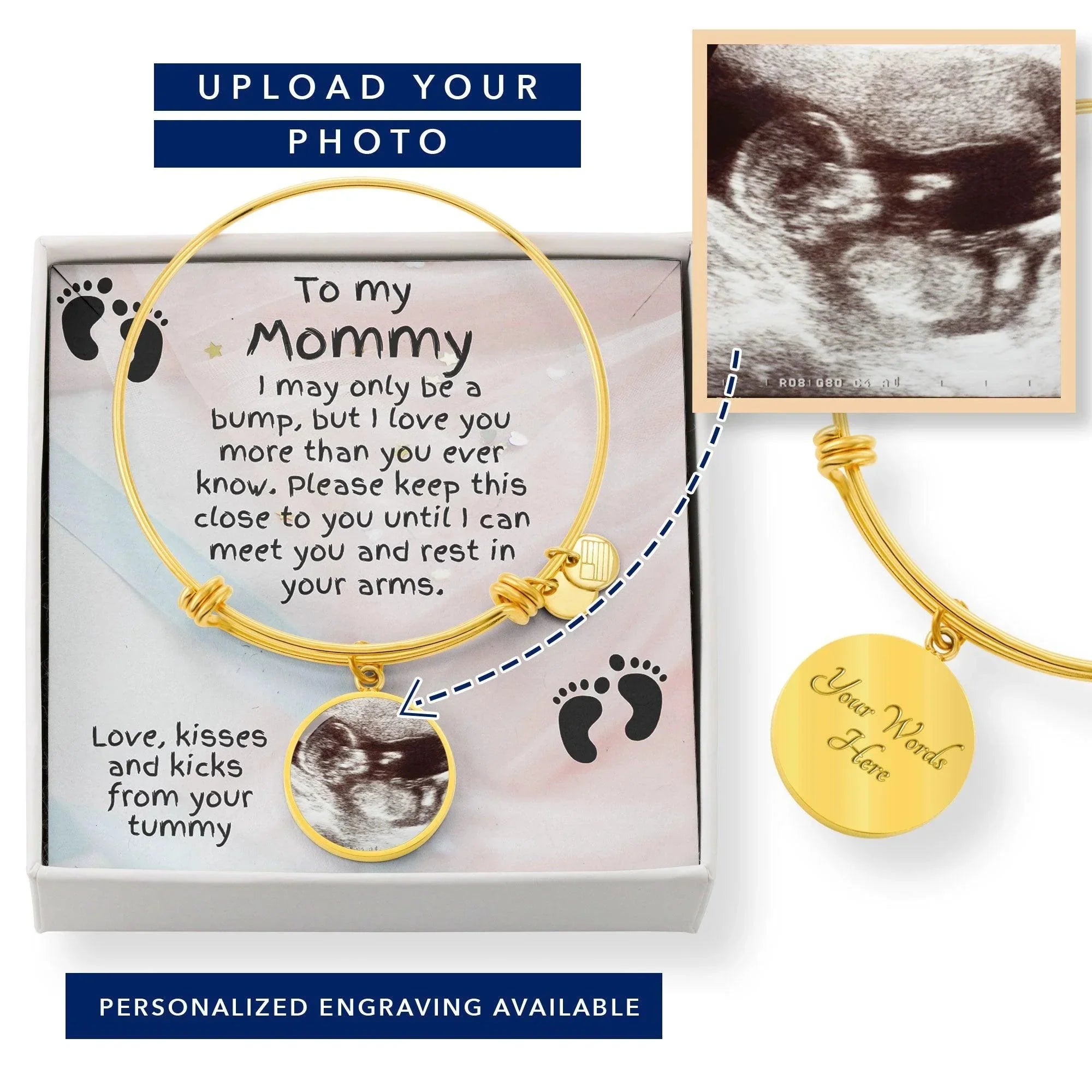 New Mom Gift from the Bump Ultrasound Photo Upload Bangle Bracelet