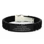 New York is my home Gifts, Lovely New York Birthday Christmas Black Glidelock Clasp Bracelet For People from New York, Men, Women, Friends