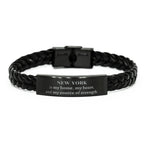 New York is my home Gifts, Lovely New York Birthday Christmas Braided Leather Bracelet For People from New York, Men, Women, Friends