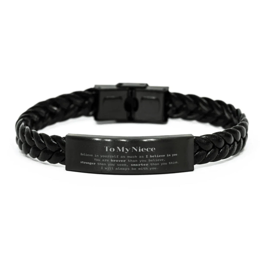 Niece Braided Leather Bracelet Gifts, To My Niece You are braver than you believe, stronger than you seem, Inspirational Gifts For Niece Engraved, Birthday, Christmas Gifts For Niece Men Women