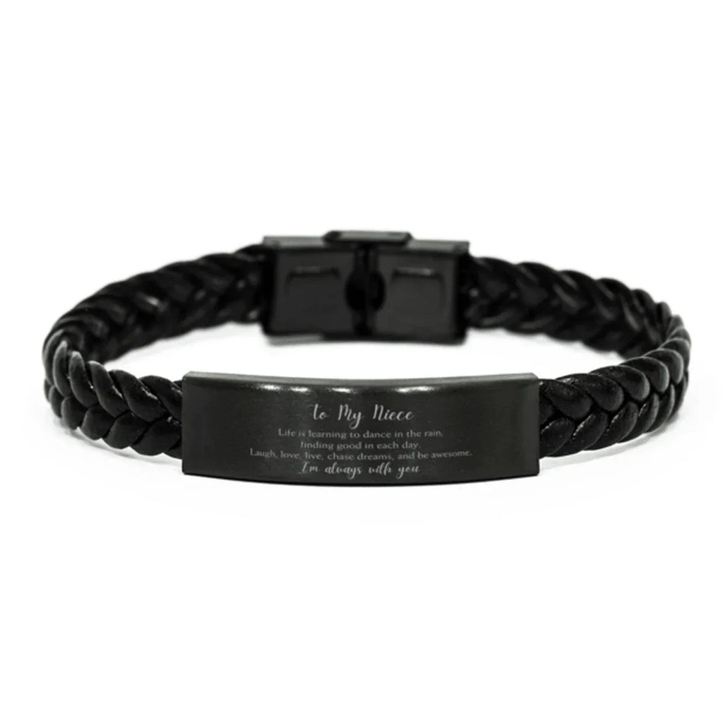 Niece Braided Leather Bracelet Life is Learning to Dance in the Rain - Birthday, Christmas Holiday Gifts