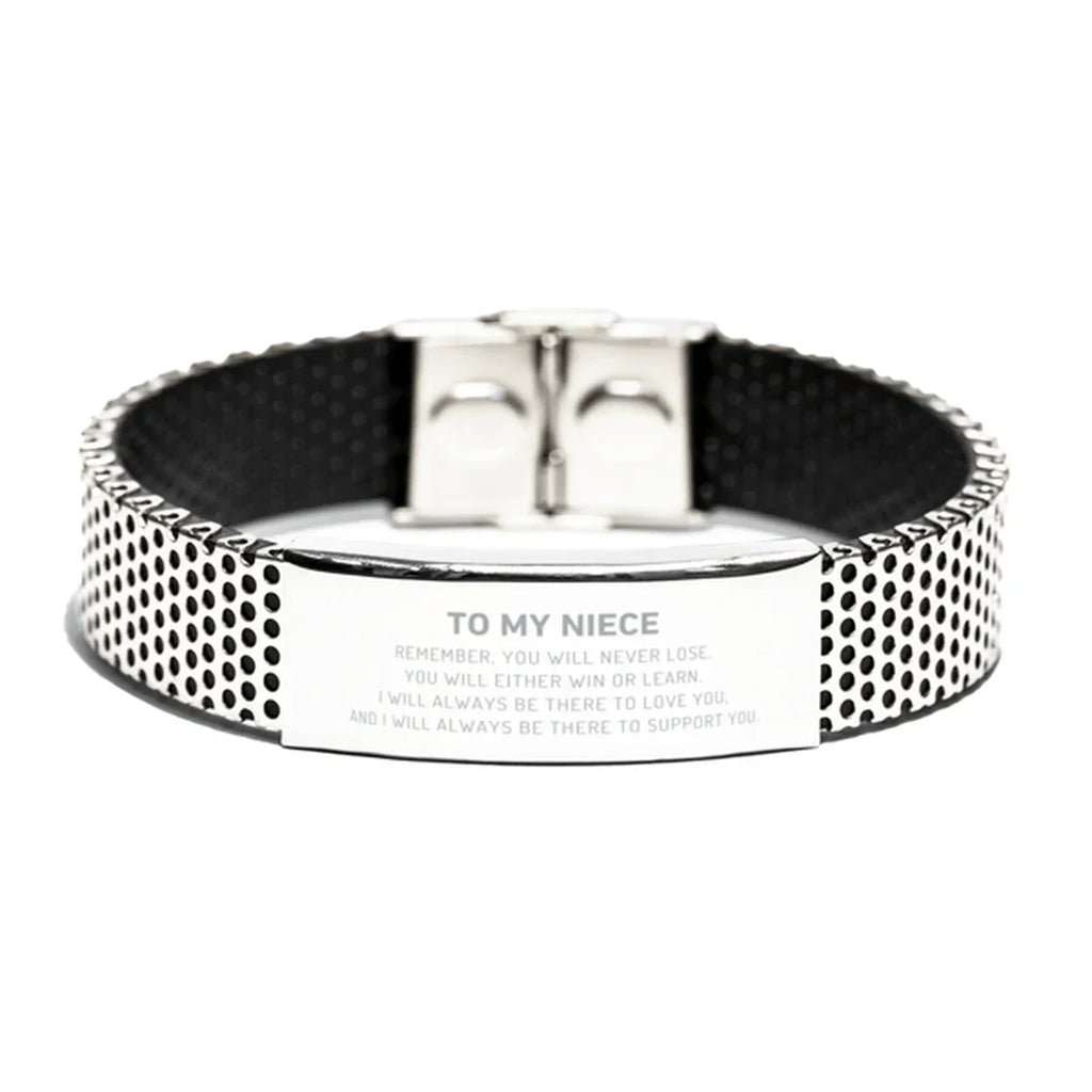 Niece Gifts, To My Niece Remember, you will never lose. You will either WIN or LEARN, Keepsake Stainless Steel Bracelet For Niece Engraved, Birthday Christmas Gifts Ideas For Niece X-mas Gifts