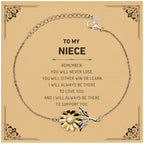 Niece Gifts, To My Niece Remember, you will never lose. You will either WIN or LEARN, Keepsake Sunflower Bracelet For Niece Card, Birthday Christmas Gifts Ideas For Niece X-mas Gifts