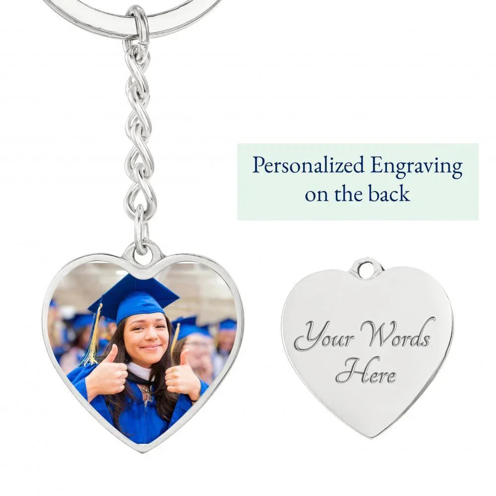 Niece Graduation Gift - Before You All Your Dreams Photo Upload Engraved Heart Keychain