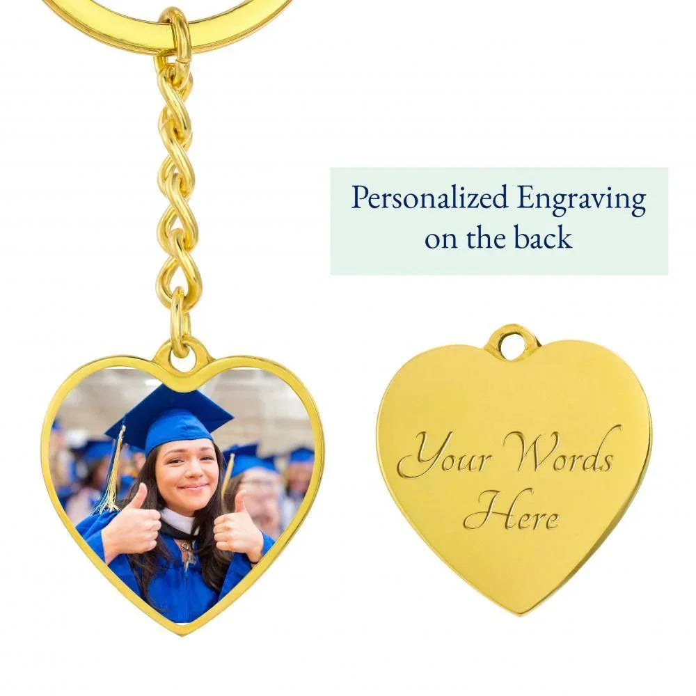 Niece Graduation Gift - Before You All Your Dreams Photo Upload Engraved Heart Keychain