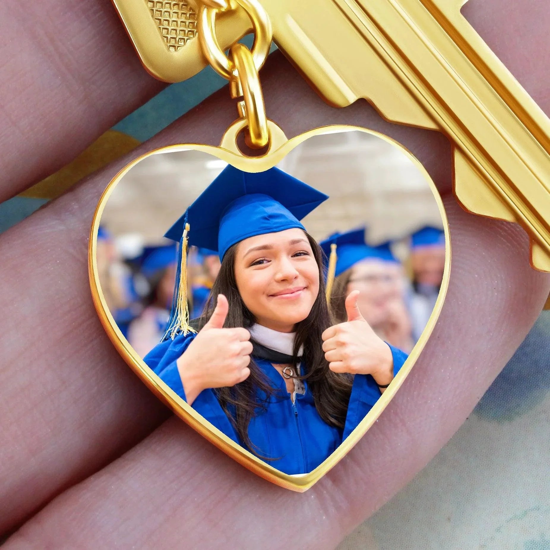 Niece Graduation Gift - Before You All Your Dreams Photo Upload Engraved Heart Keychain