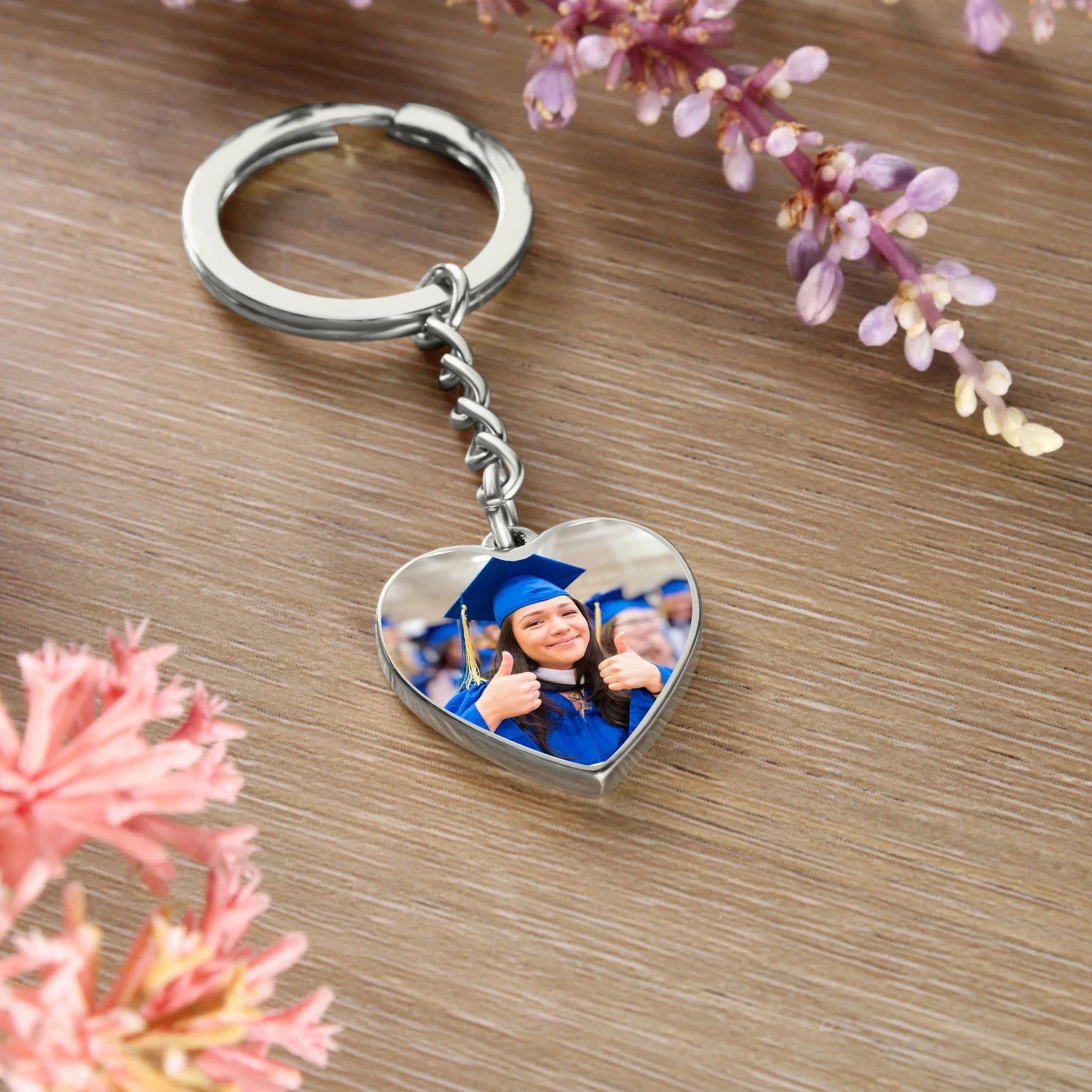 Niece Graduation Gift - Before You All Your Dreams Photo Upload Engraved Heart Keychain