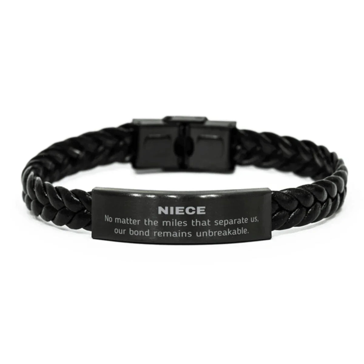Niece Long Distance Relationship Gifts, No matter the miles that separate us, Cute Love Braided Leather Bracelet For Niece, Birthday Christmas Unique Gifts For Niece