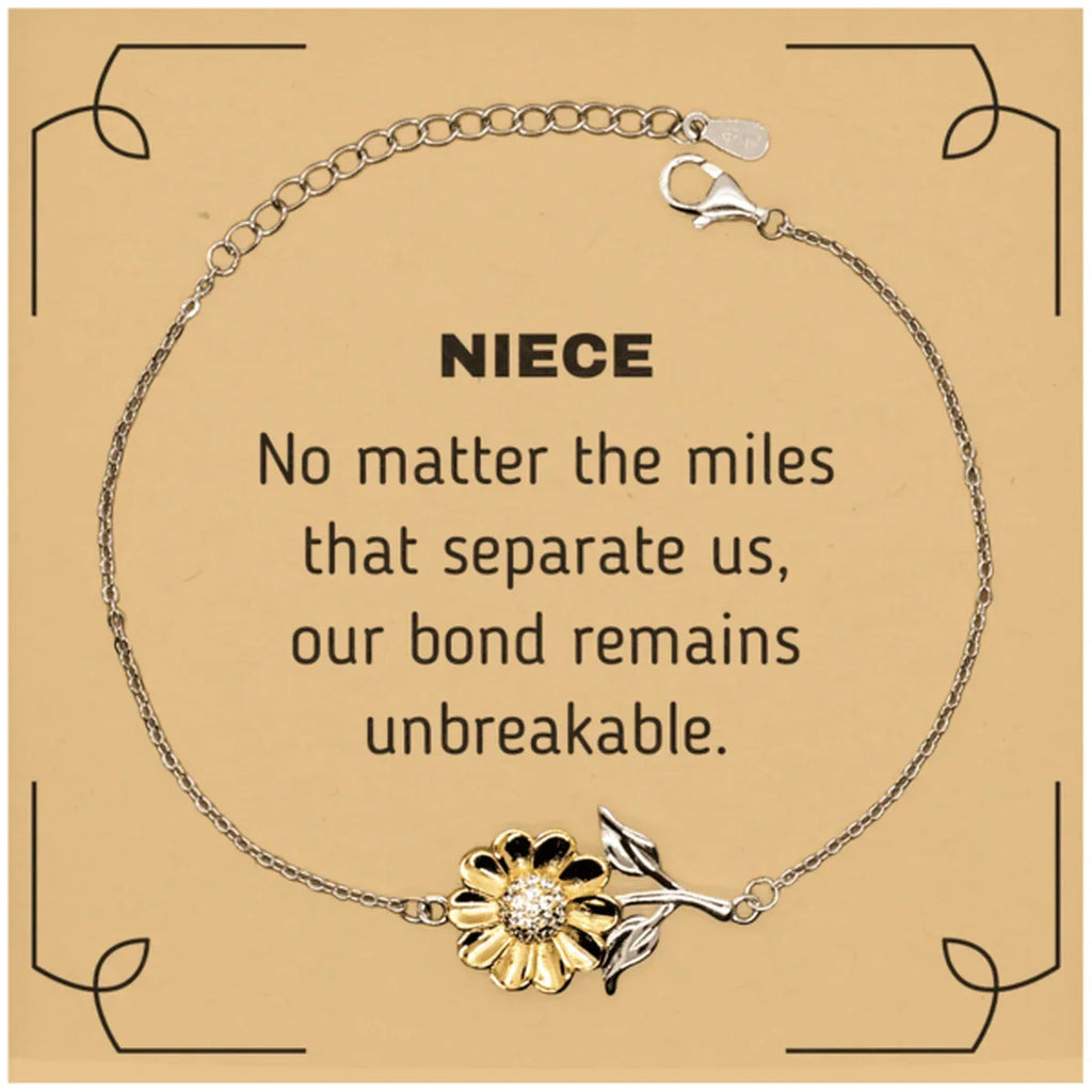 Niece Long Distance Relationship Gifts, No matter the miles that separate us, Cute Love Sunflower Bracelet For Niece, Birthday Christmas Unique Gifts For Niece