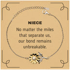 Niece Long Distance Relationship Gifts, No matter the miles that separate us, Cute Love Sunflower Bracelet For Niece, Birthday Christmas Unique Gifts For Niece
