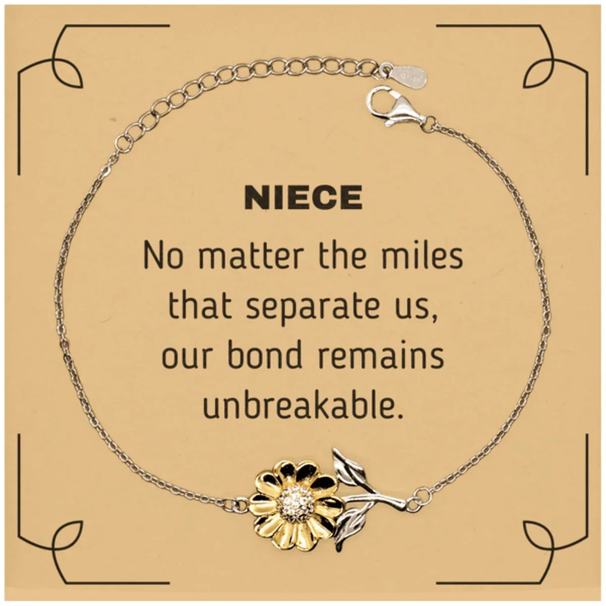 Niece Long Distance Relationship Gifts, No matter the miles that separate us, Cute Love Sunflower Bracelet For Niece, Birthday Christmas Unique Gifts For Niece