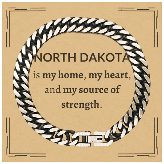 North Dakota is my Home Gifts, Amazing North Dakota Birthday, Christmas Engraved Cuban Chain Stainless Steel Bracelet For People from North Dakota, Men, Women, Friends - Mallard Moon Gift Shop
