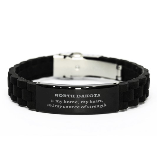 North Dakota Is My Home, My Heart Home Gifts, Amazing North Dakota Birthday, Christmas Black Glidelock Clasp Bracelet For People from North Dakota, Men, Women, Friends - Mallard Moon Gift Shop