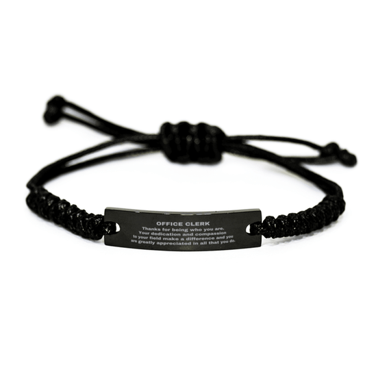 Office Clerk Black Braided Leather Rope Engraved Bracelet - Thanks for being who you are - Birthday Christmas Jewelry Gifts Coworkers Colleague Boss - Mallard Moon Gift Shop