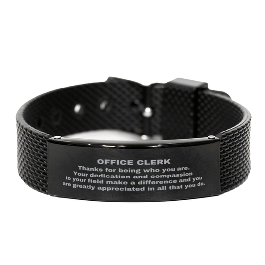 Office Clerk Black Shark Mesh Stainless Steel Engraved Bracelet - Thanks for being who you are - Birthday Christmas Jewelry Gifts Coworkers Colleague Boss - Mallard Moon Gift Shop