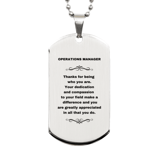 Operations Manager Silver Dog Tag Necklace - Thanks for being who you are - Birthday Christmas Jewelry Gifts Coworkers Colleague Boss - Mallard Moon Gift Shop