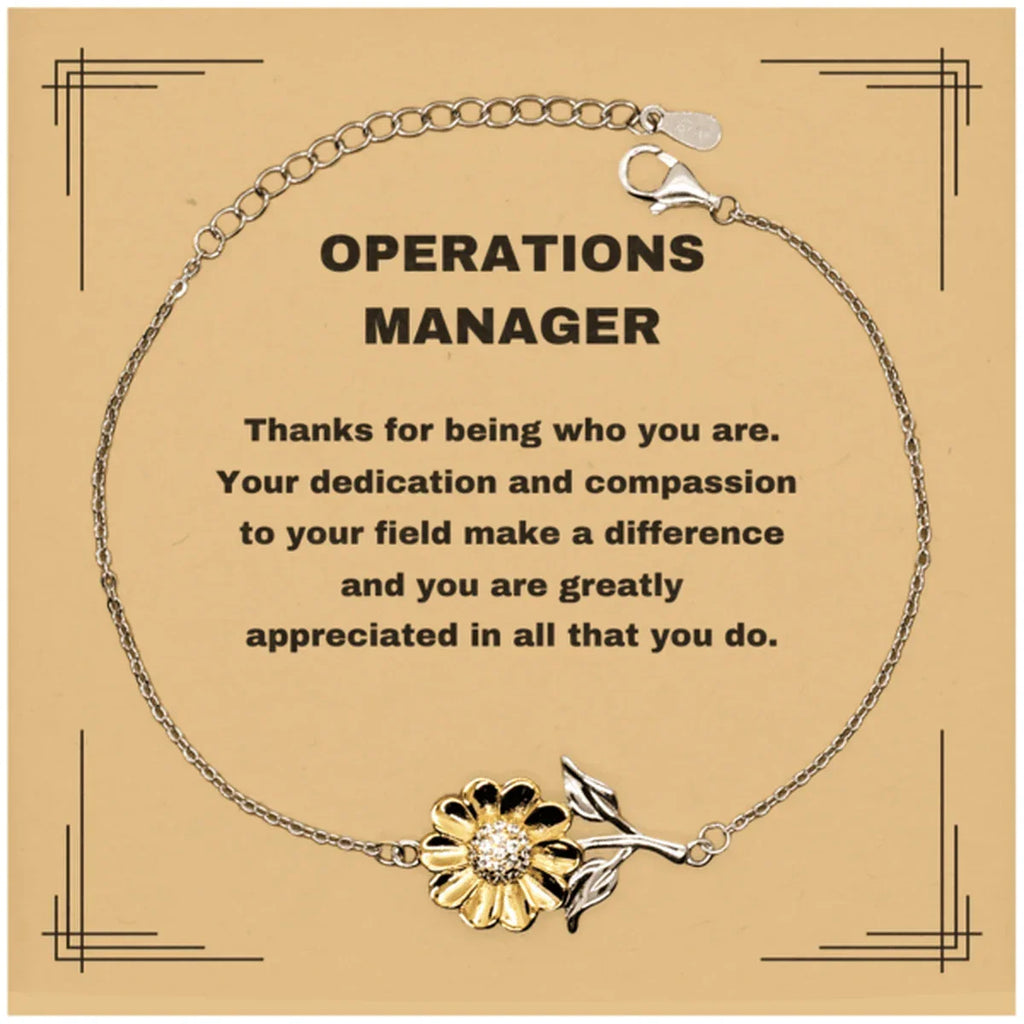 Operations Manager Sunflower Bracelet - Thanks for being who you are - Birthday Christmas Jewelry Gifts Coworkers Colleague Boss