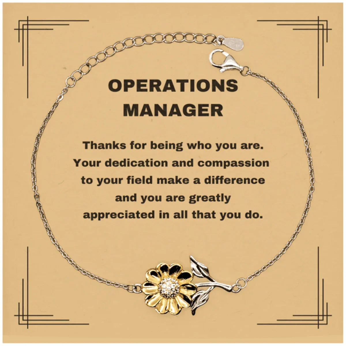 Operations Manager Sunflower Bracelet - Thanks for being who you are - Birthday Christmas Jewelry Gifts Coworkers Colleague Boss