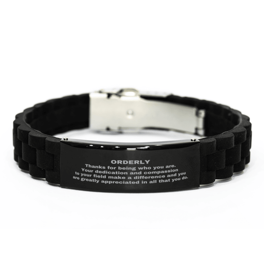 Orderly Black Glidelock Clasp Engraved Bracelet - Thanks for being who you are - Birthday Christmas Jewelry Gifts Coworkers Colleague Boss - Mallard Moon Gift Shop