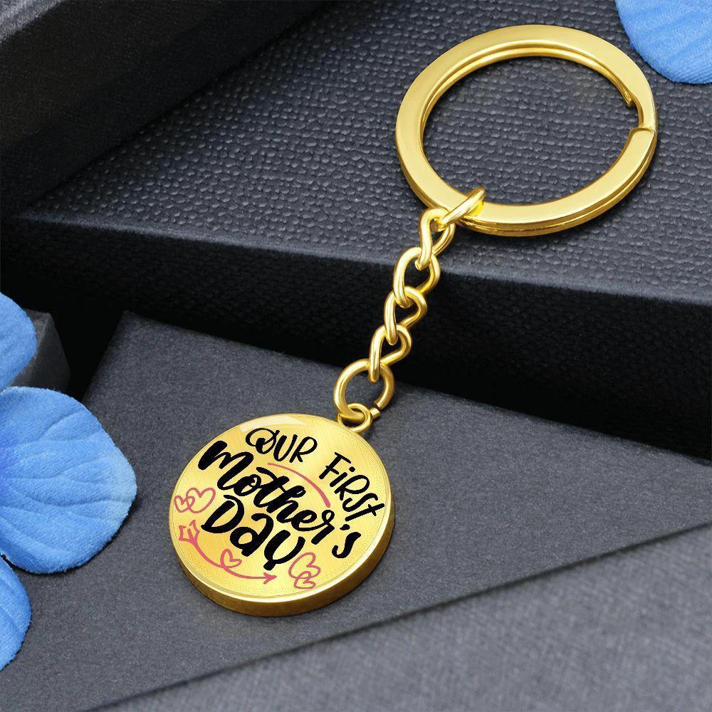 Our First Mother’s Day Engraved Circle Keychain – New Mom Gift, Stainless Steel Keepsake for First Mother’s Day, Baby’s First Mother’s Day Gift